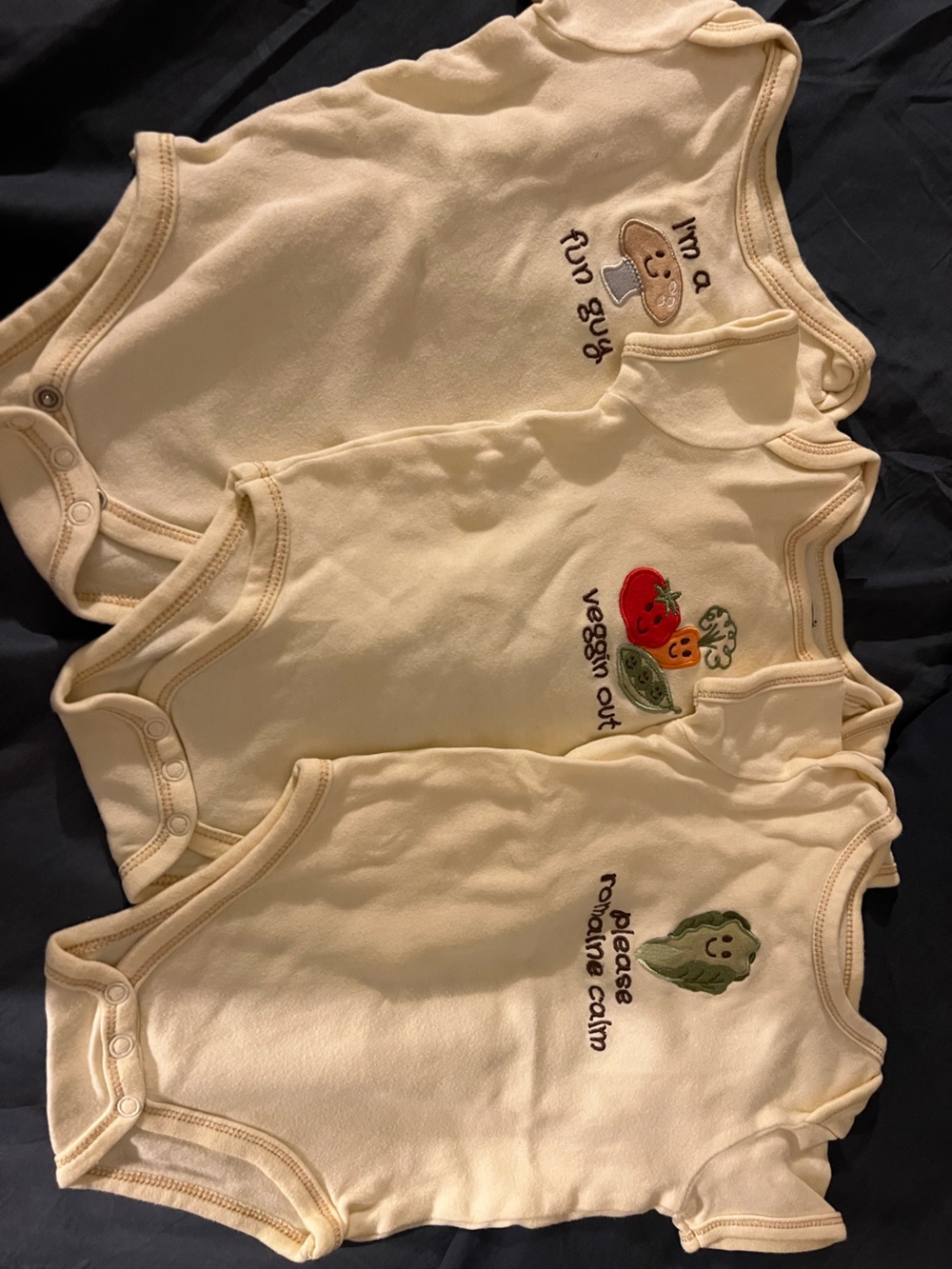 Cream Veggie Embroidered Baby One-Piece Bodysuit Set